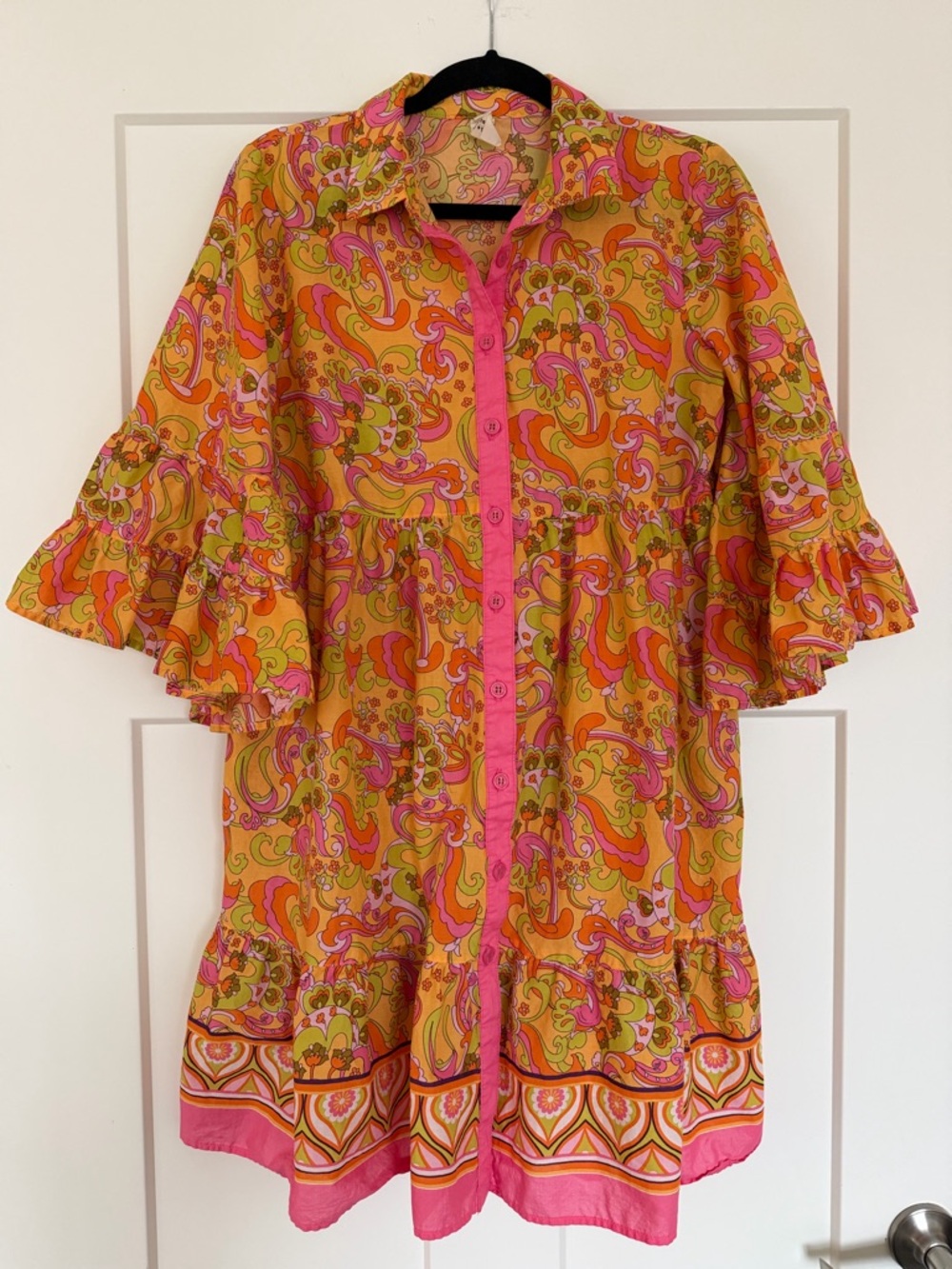 Uncle Frank Pink & Orange Retro Button-Front Dress